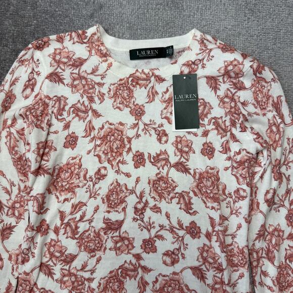 Lauren Ralph Lauren Sweater Womens XS Pale Cream Floral Crewneck NWT Pullover - Picture 2 of 7